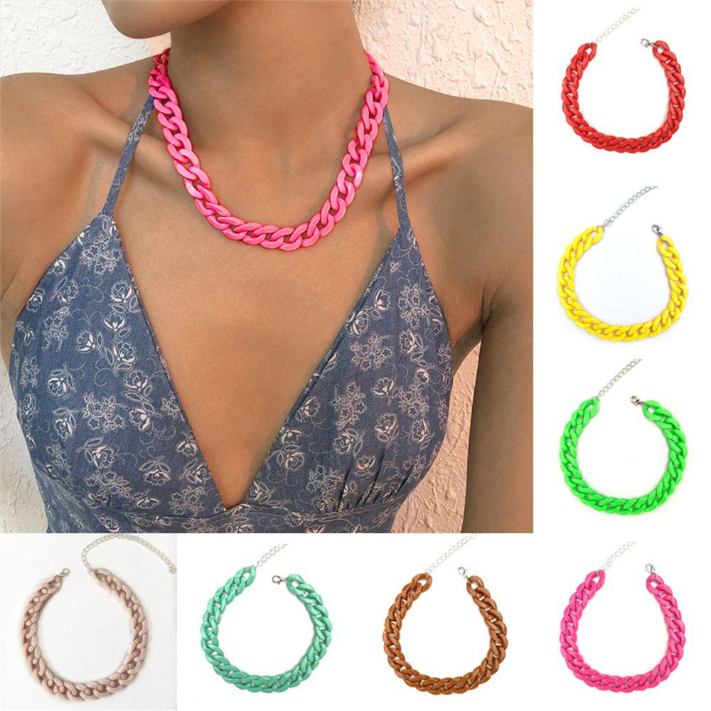 WONDER Vòng Cổ Choker Dây Xích Acrylic Phong Cách Hip Hop Gothic