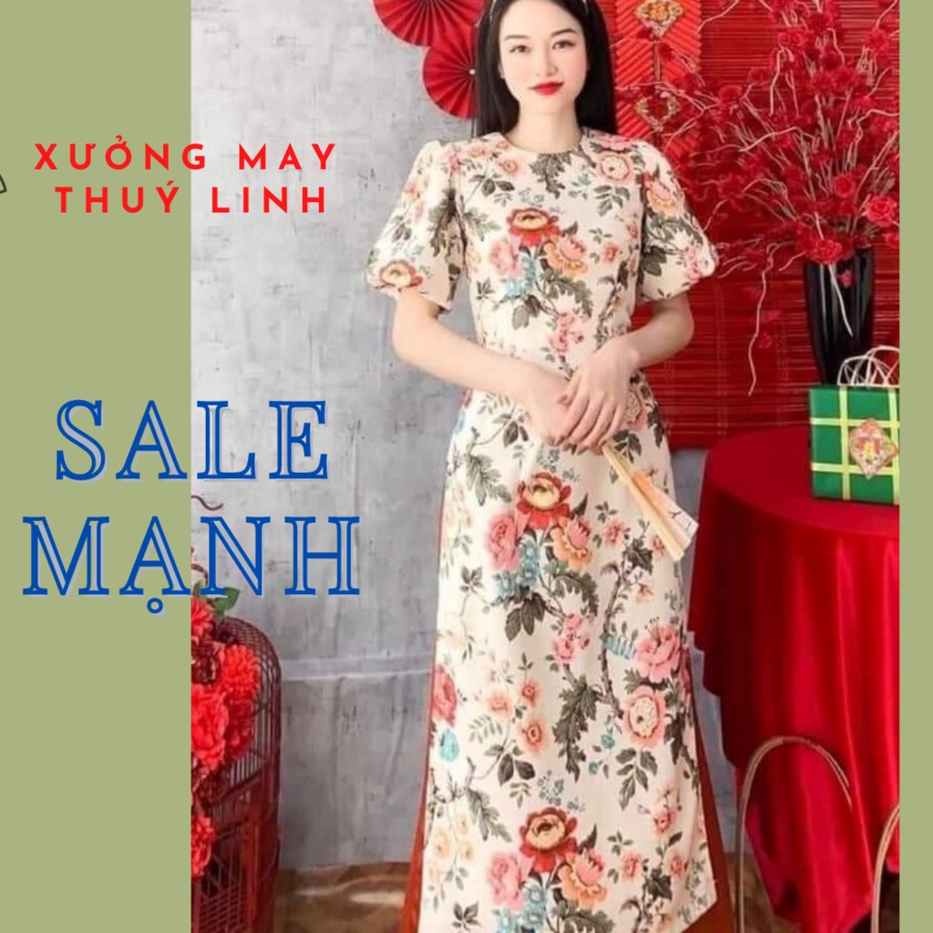 Áo dài cách tân mới nhất, áo dài gấm text, áo dài hoa, áo dài trẻ trung - áo dài Thú Linh