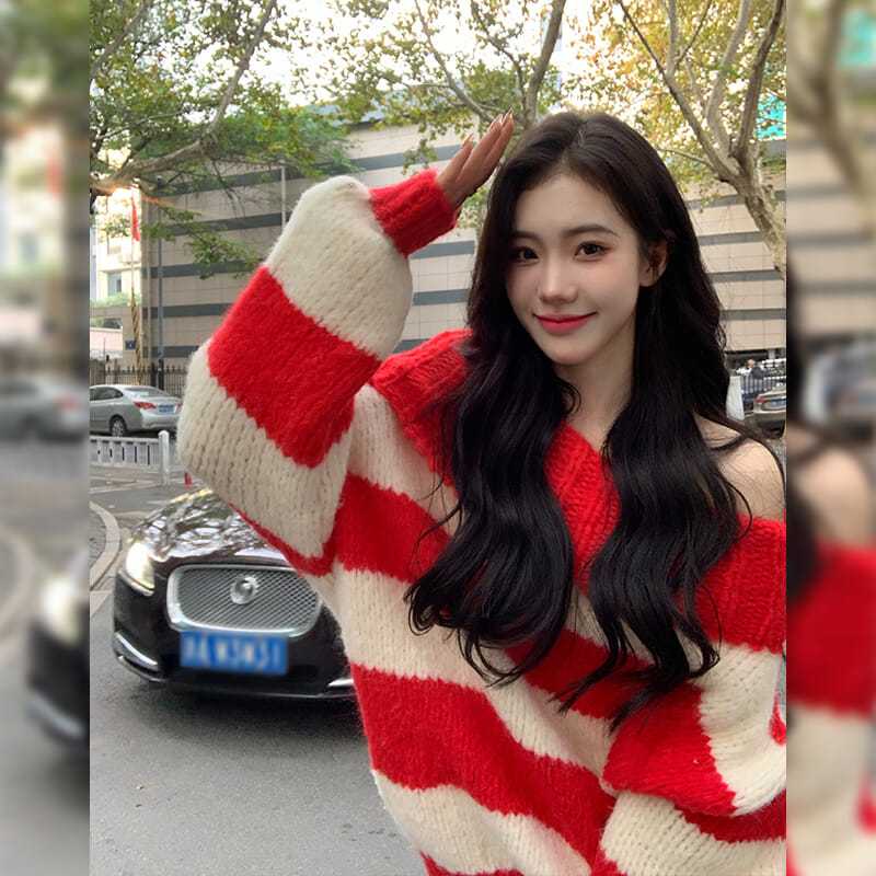 Áo Sweater Dệt Kim Màu Đỏ Mừng Năm Mới Thiết Kế Dễ Thương
