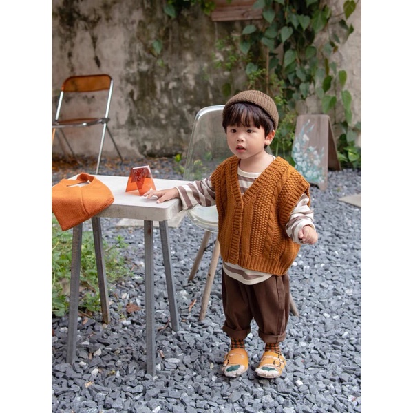 Áo len ghi lê cổ V Hàn Quốc cho bé trai bé gái size 80-130