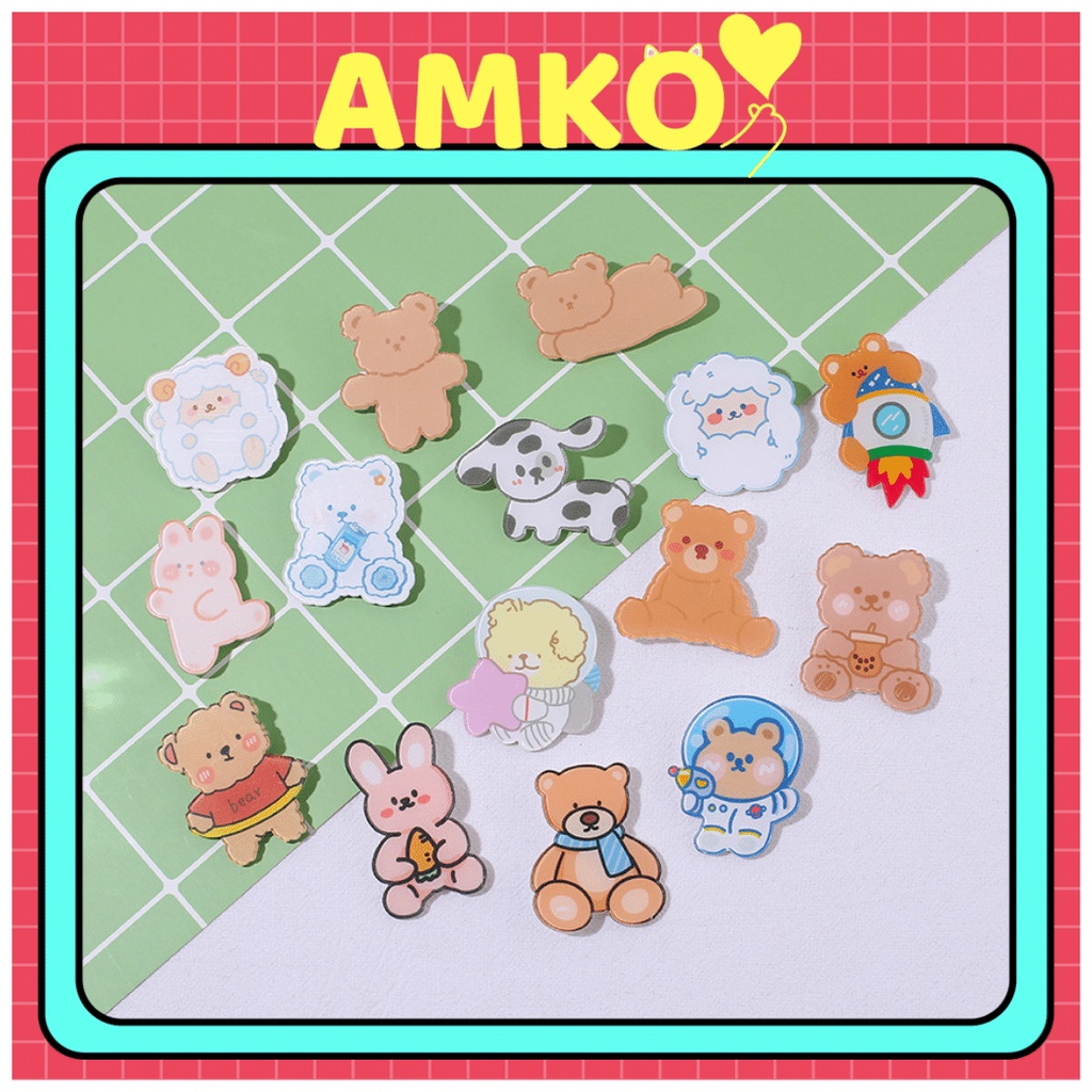 Huy Hiệu Pin Cài Áo Cài Balo Xinh Xắn - Sticker Gài Hộp Bút Hình Gấu Cute AMKO HH14