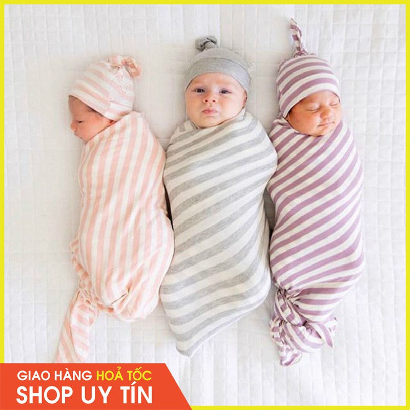 Quấn Chũn Sơ Sinh Kèm Mũ - Cho Bé Giấc Ngủ Ngon 80x80cm