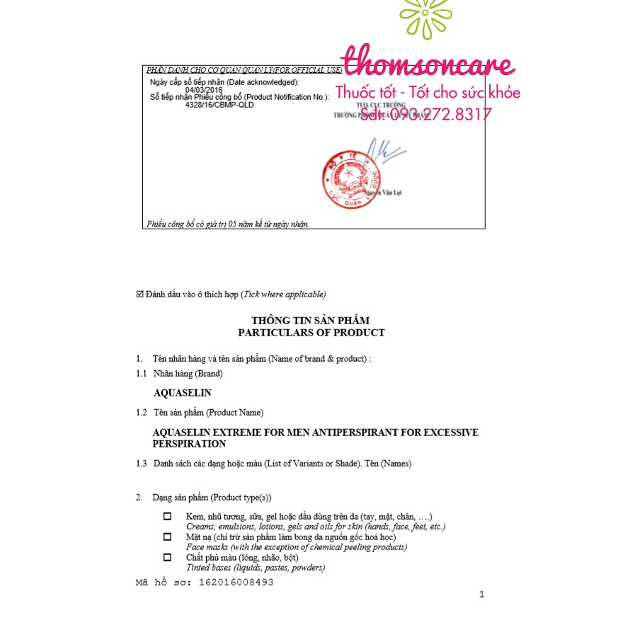 Lăn khử mùi Aquaselin - lăn nách không có mùi cho cả nam, nữ ngăn đổ mồ hôi, chống thấm vàng áo, nhập khẩu