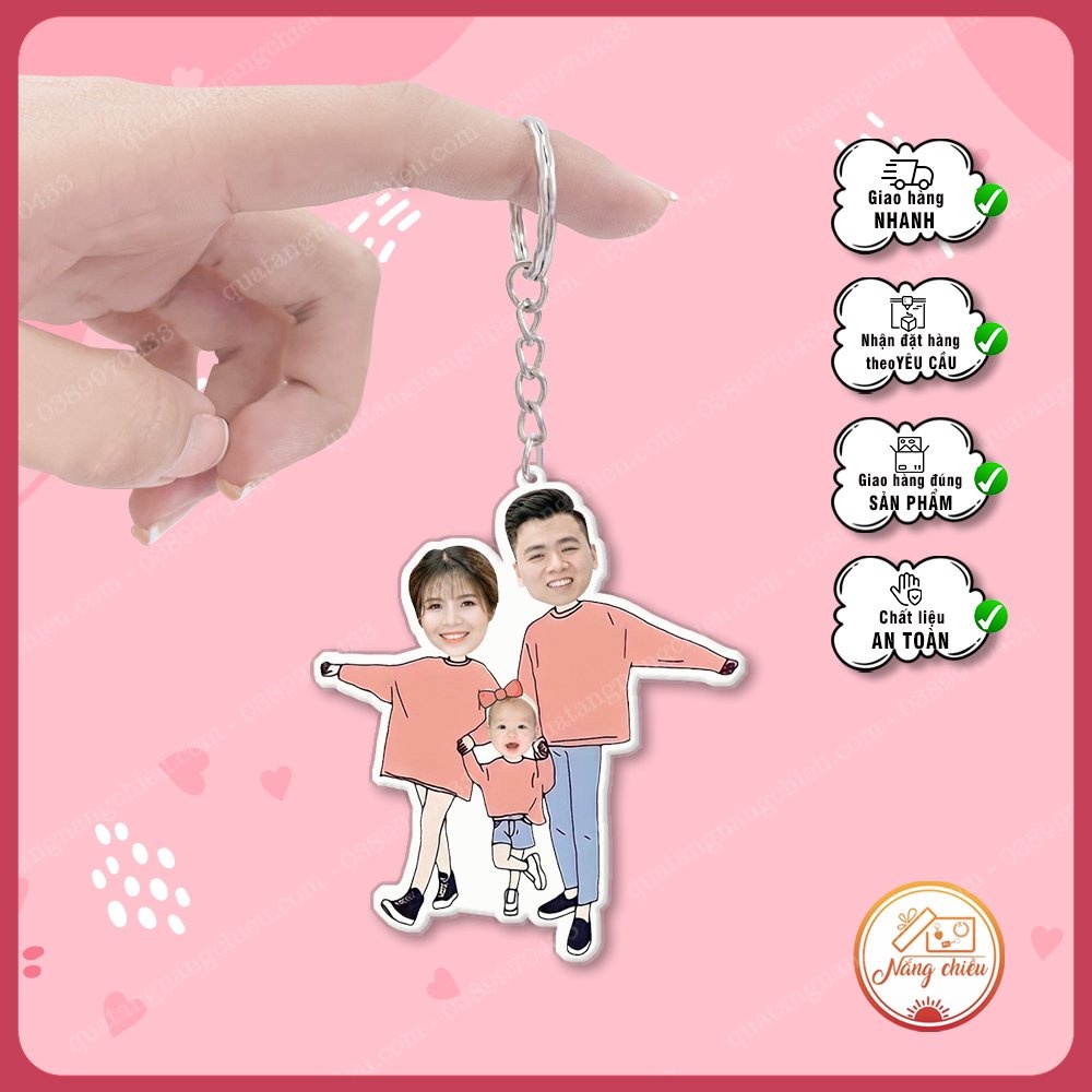 Móc khóa cắt ghép chibi gia đình, treo chìa khóa xe, balo, quà tặng sinh nhật , dịp kỉ niệm, tình bạn