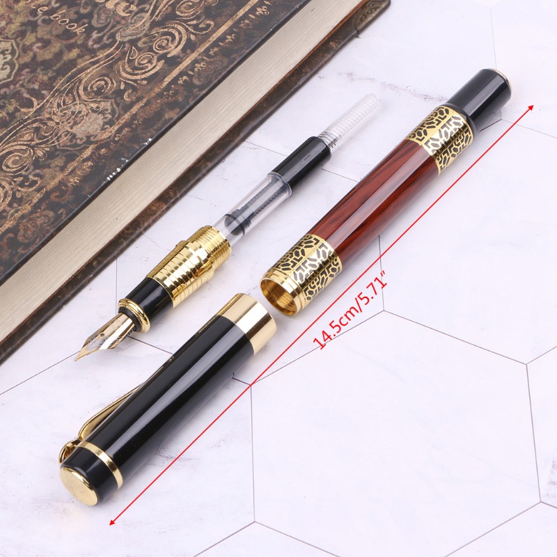 Bút Máy Ngòi Trung 0.5mm Khắc Họa Tiết Hoa Màu Đỏ