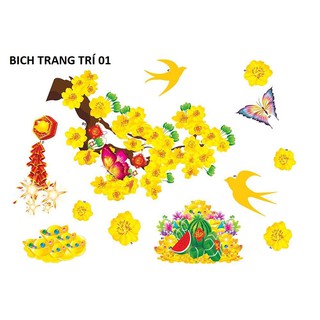 Decal trang trí tết hoa mai hoa đào nổi 4D size nhỏ- Tặng kèm keo