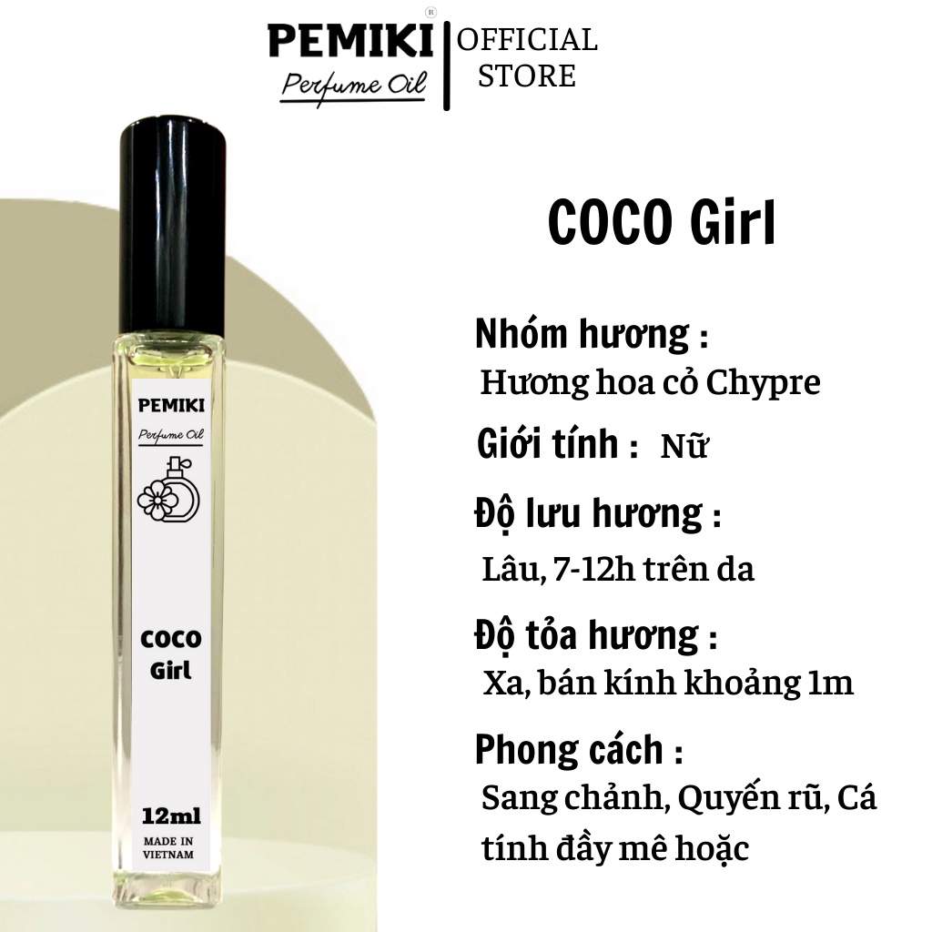 Tinh dầu nước hoa PEMIKI CoCo Girl Mademoiselle EDP 12ml dạng xịt sang chảnh, quyến rũ đầy mê hoặc | BigBuy360 - bigbuy360.vn