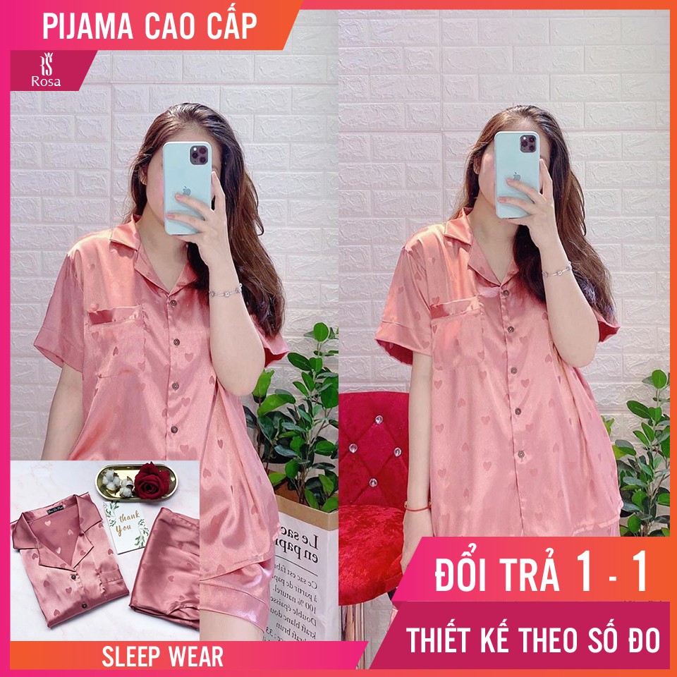 [HÀNG CAO CẤP 1 ĐỔI 1] - Set Pijama Lụa Tim Gấm Hồng Cao Cấp - N401