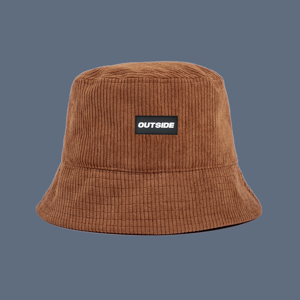 Nón bucket nhung gân vành cụp thêu logo brand outside , mũ bucket nhung thêu