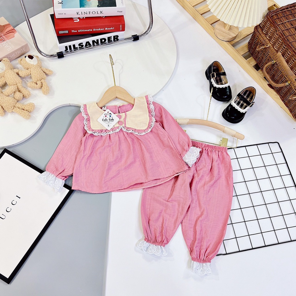 Sét Bộ đũi dài tay babydoll  cổ bèo cho bé gái