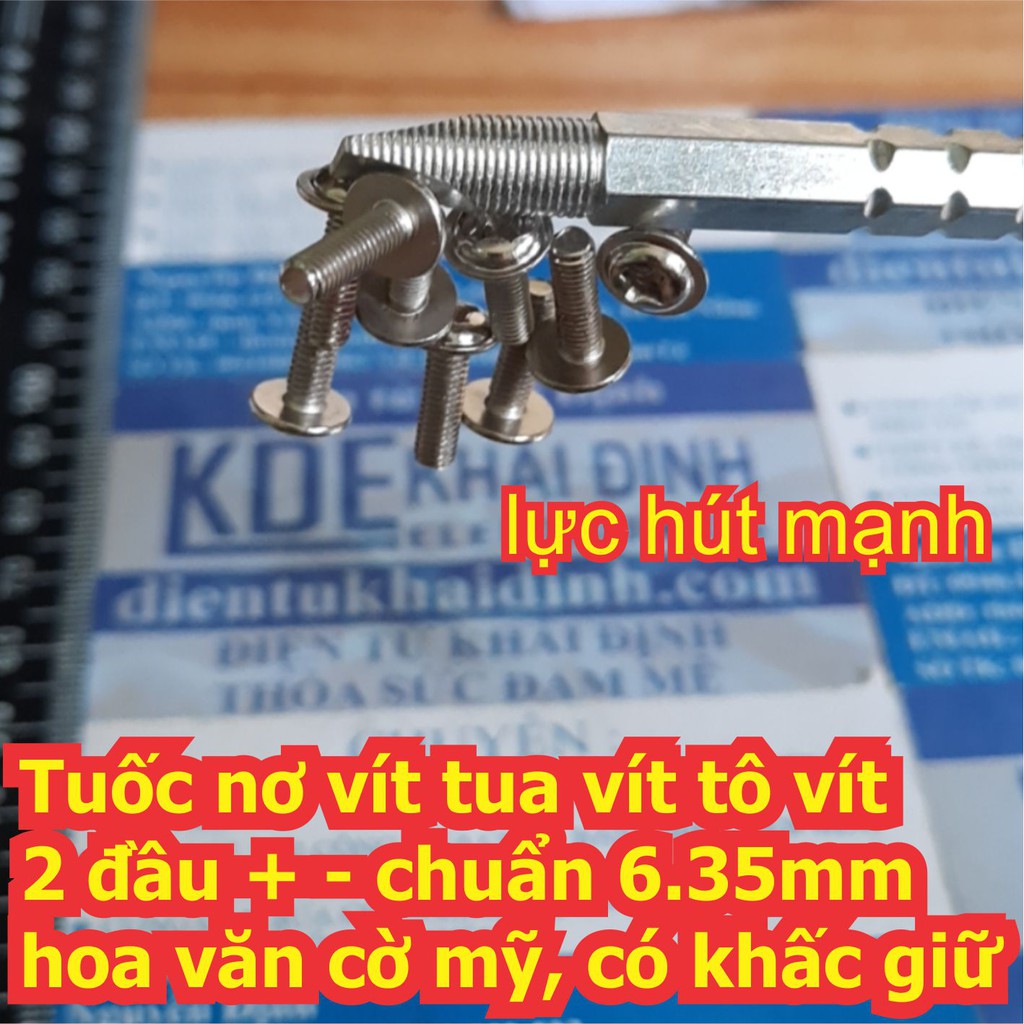 Tuốc nơ vít tua vít tô vít 2 đầu + - chuẩn 6.35mm hoa văn cờ mỹ, có khấc giữ kde6680