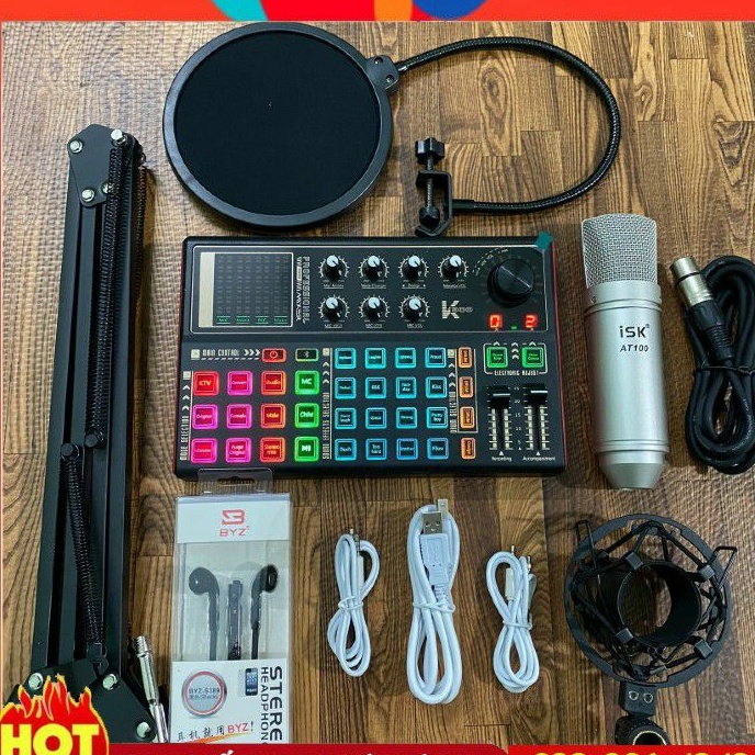 Combo bộ Sound Card K300 Và Mic Thu Âm ISK AT100 Chính Hãng Tặng Kèm Tai Nghe Kiểm Âm Bảo Hành Lên Đến 12 Tháng