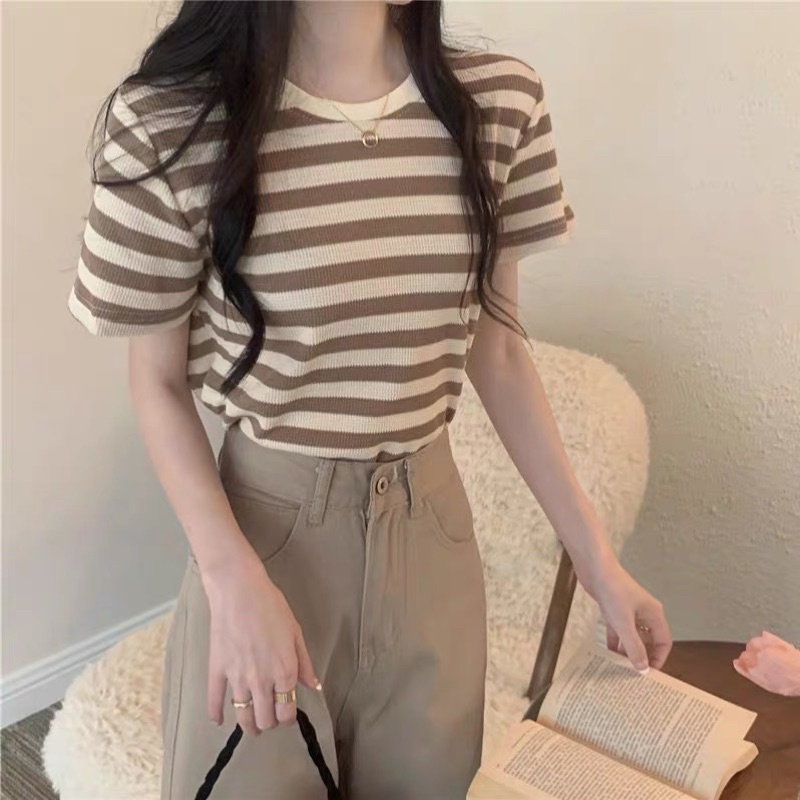 [Ảnh thật/Video]Áo phông kẻ KangChu form rộng mongtogi Hàng Quảng Châu Áo mongtogi chất đẹp mềm mịn