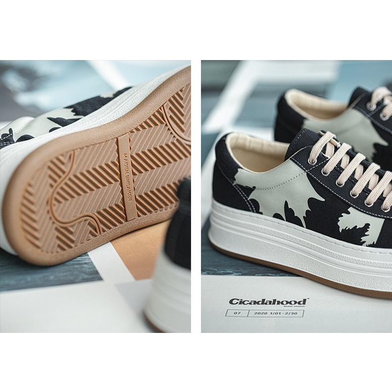 Giày canvas MADEN đế dày tăng chiều cao thoáng khí in họa tiết lá phong thời trang mùa hè cao cấp cho nam
