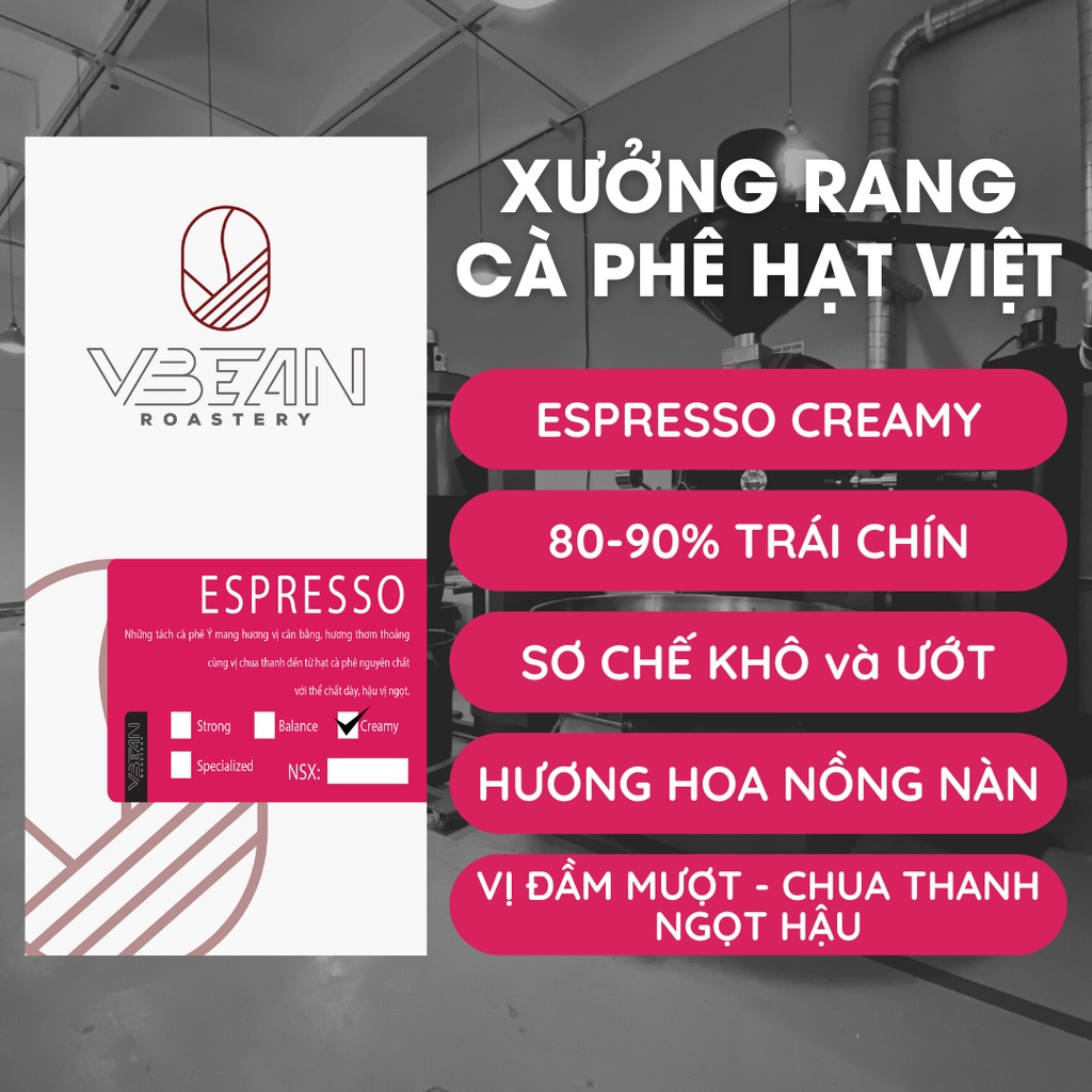 Cà Phê Pha Máy Nguyên Chất Rang Mộc Cao Cấp Phối Robusta Arabica Cầu Đất - 1kg Cafe Espresso Creamy - VBEAN Roastery