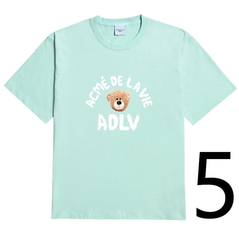ADLV Áo Thun Cotton Tay Ngắn In Hình Gấu Cổ Điển 7 Màu Thời Trang Unisex