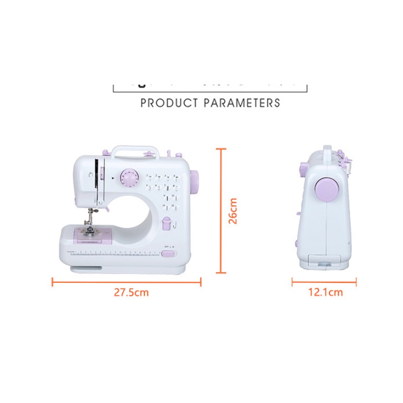 Máy May Mini Để Bàn Gia Đình - Máy Khâu Cầm Tay SM 505L với 12 Đường May, Có Vắt Sổ Tặng Kèm Bộ Phụ Kiện