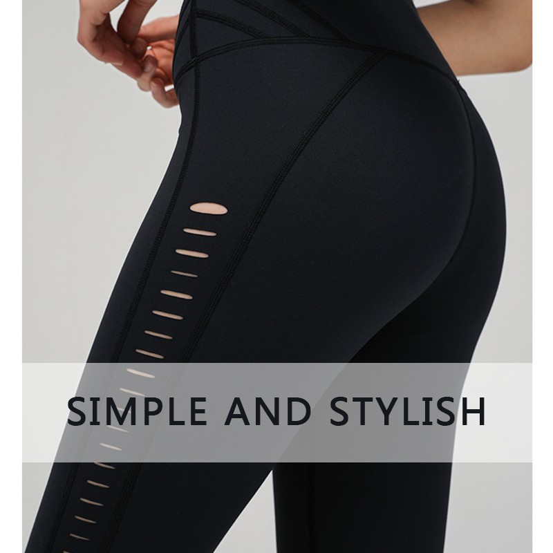 Yoga Pants Side Hollow Nude Skinny Female Peach Hip Pants Double-sided Sanding Sports Fitness Pants Women Waist Tight Sports Pants