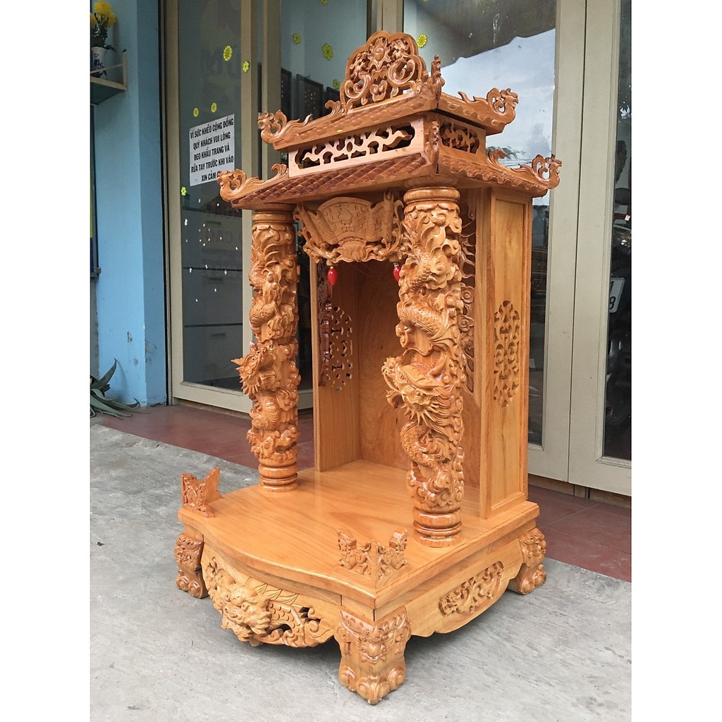 Bàn thờ ông địa mái chùa  gỗ gõ đỏ , bàn thờ gỗ cao cấp , bàn thờ gỗ hàng vip