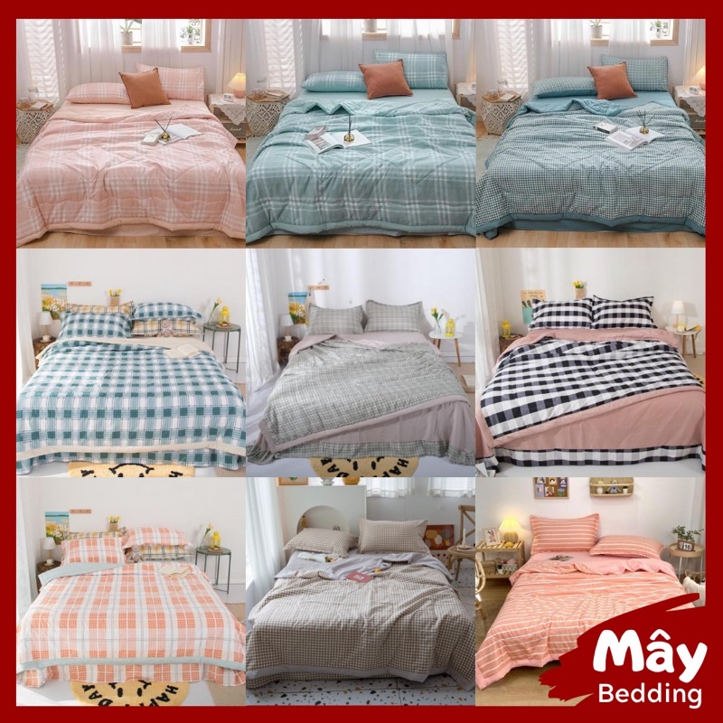 Bộ chăn ga gối Cotton Đũi chăn chần bông mùa hè MÂY BEDDING