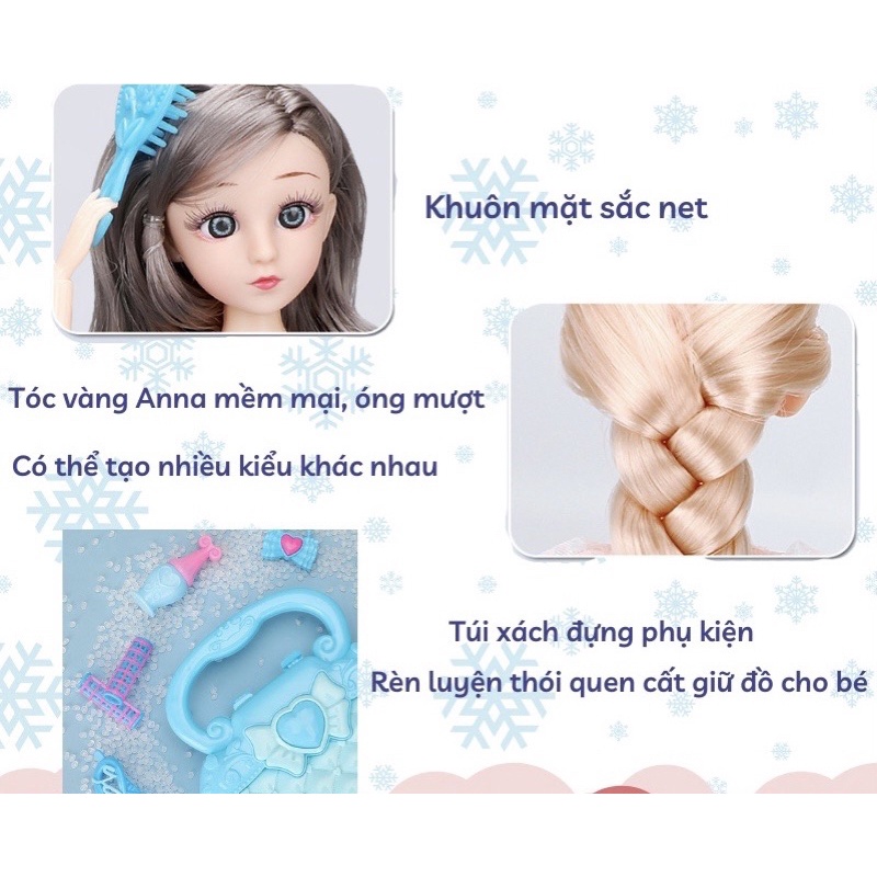 Set búp bê xanh cỡ lớn, Búp bê Barbie công chúa Elsa búp bê thay váy, búp bê công chúa tóc may, hộp quà tặng cho bé gái