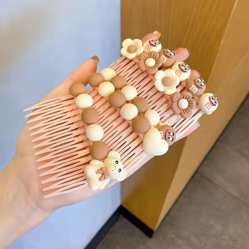 Lược cài tóc gấu hoa thỏ NÂU BE PASTEL đáng yêu dễ thương CA19