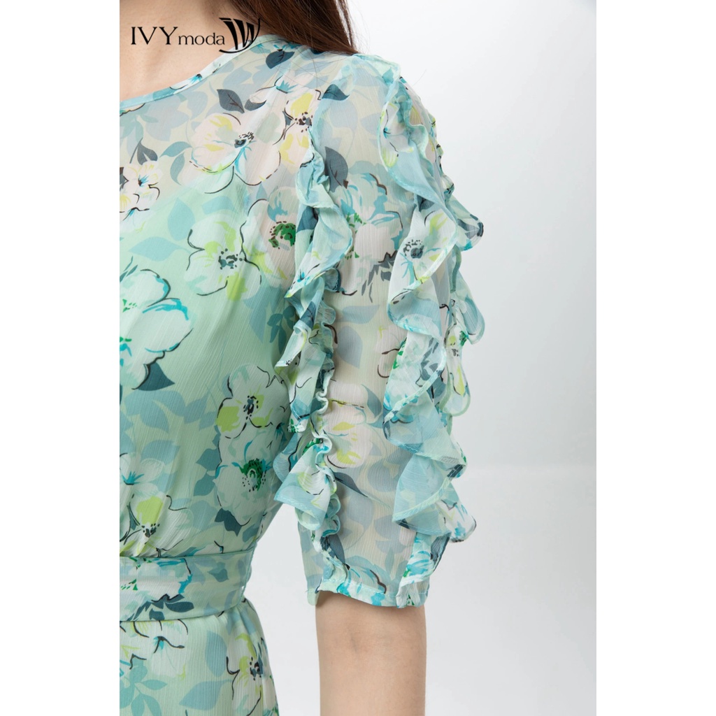 Đầm lụa nhấn bèo IVY moda MS 48B8776