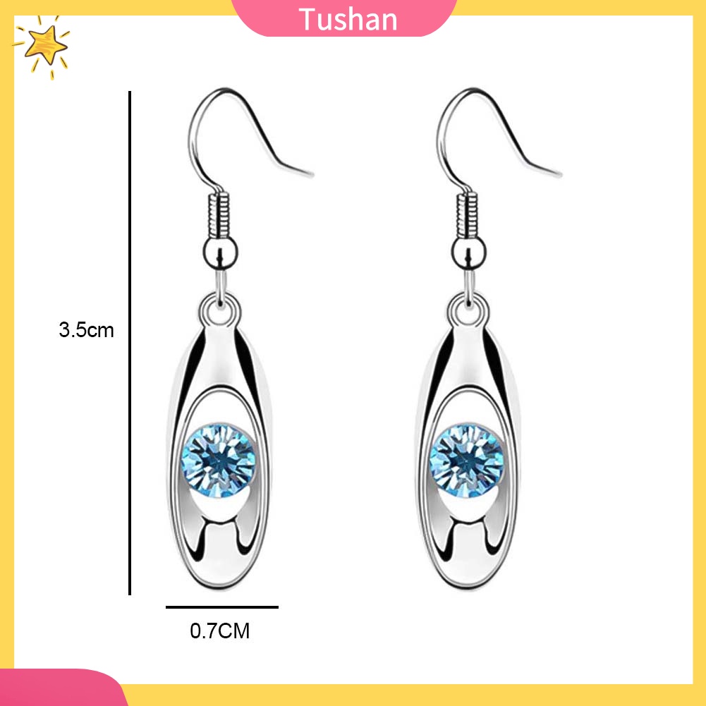 TUSH_Women Round Cut Rhinestone Inlaid Water Drop Dangle Hook Earrings Jewelry Gift
