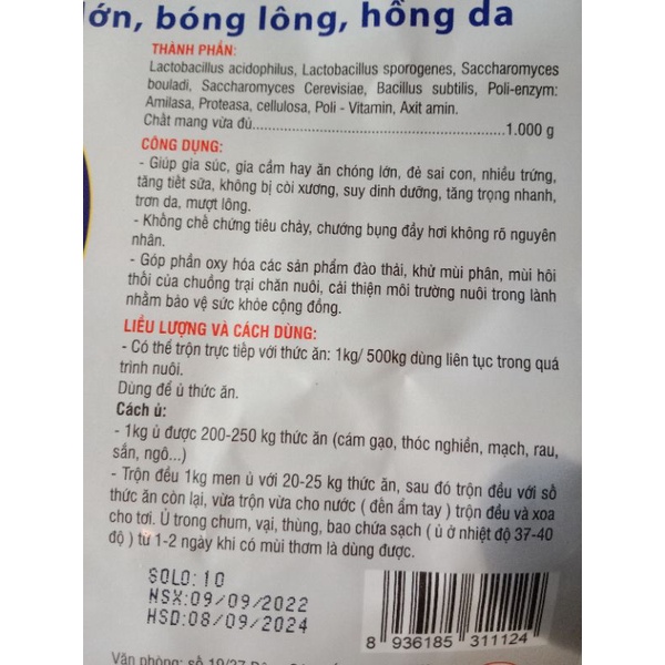 1kg men ủ thức ăn cho gia súc gia cầm, men vi sinh ủ ngô cám gạo  thóc rau sắn cho lợn gà vịt ngan dê thỏ cừu trâu bò