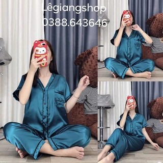 Đồ bộ pijama phi lụa thêu chữ dưới 58kg