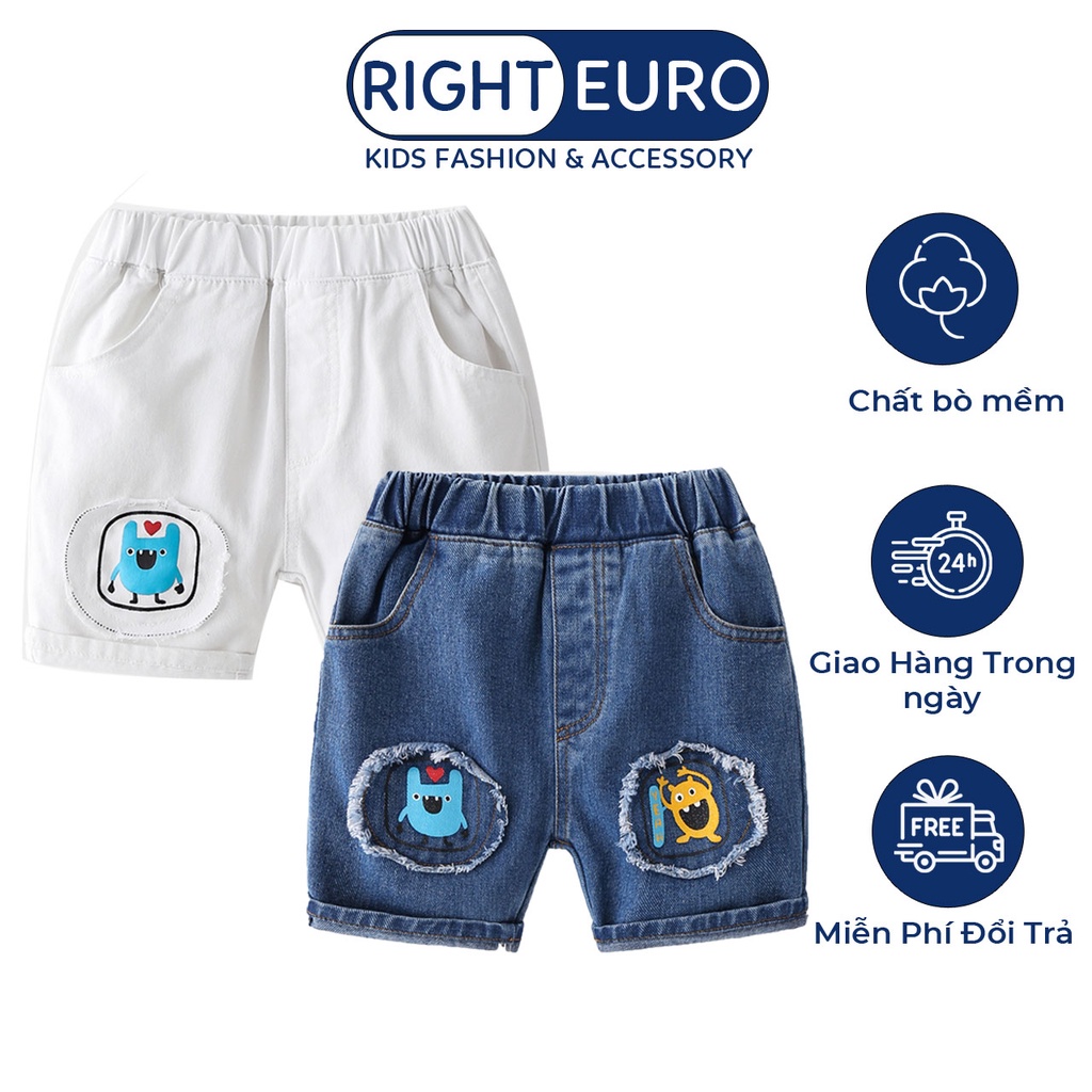 Quần Jeans Cho Bé RIGHT EURO Quần Short Cho Bé Họa Tiết Monster Chất Bò Mềm 033