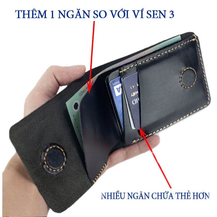 Ví sen 3 PLUS- da bò Pullup V123-Da thật-BH 12 tháng-Full hộp