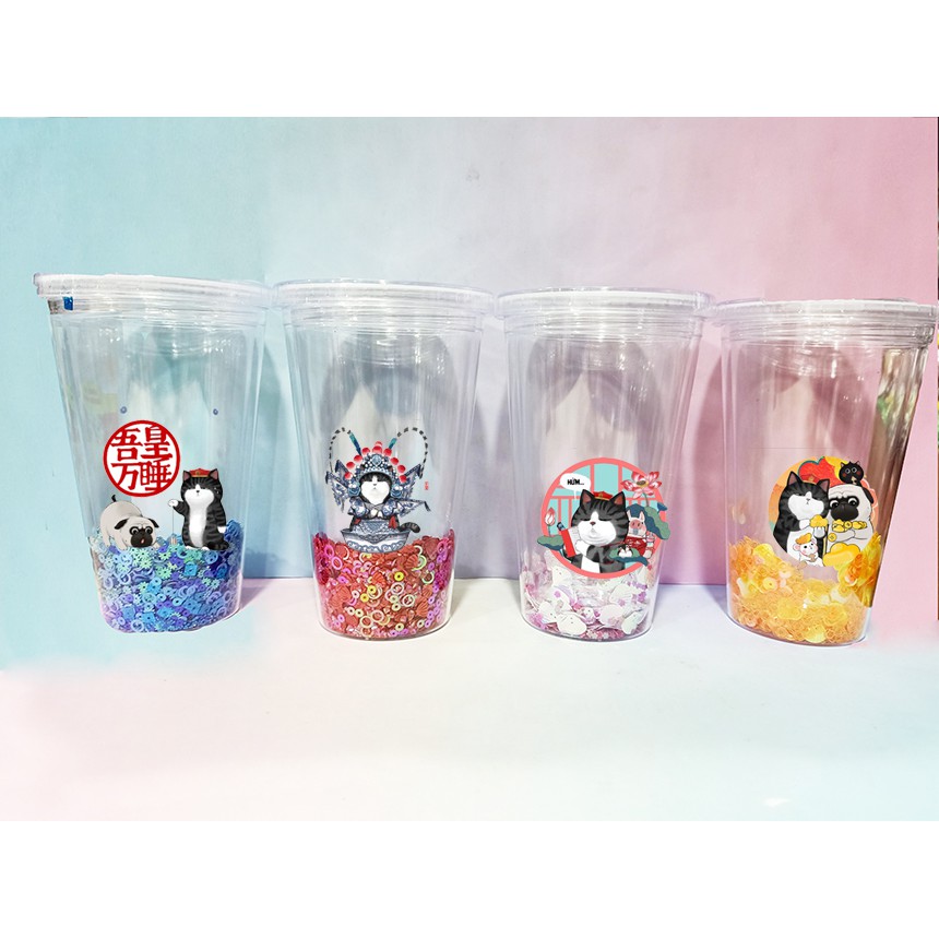 cốc 2 lớp hoàng thượng mèo kim tuyến  CNKI38 cốc giữ nhiệt ly 2 lớp  cốc làm lạnh dễ thương 500ml