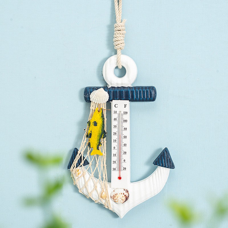 Mỏ neo trang trí phối nhiệt kế và cá vàng size 24cm - Decor đồ trang trí theo phong cách biển Địa Trung Hải