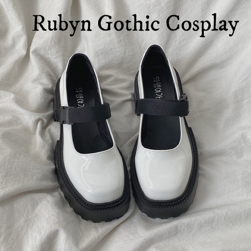 [Sẵn]  Giày Lolita Oxford Mũi Vuông quai bấm ( Trắng, đen ) size 35 - 39. A108