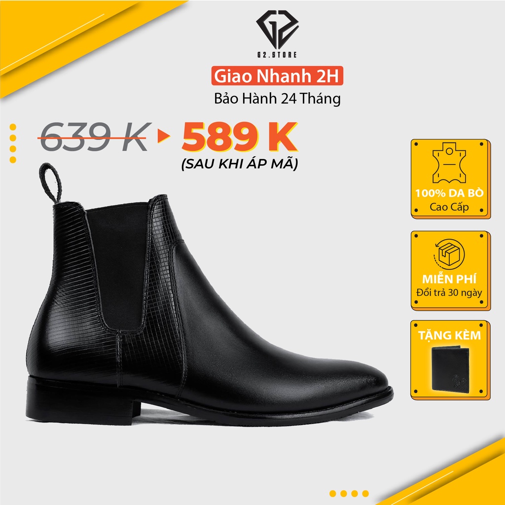 Chelsea boots nam kiểu giày da nam công sở tăng chiều cao, Boot cao cổ dáng giày chelsea boot classic bằng da bò cao cấp