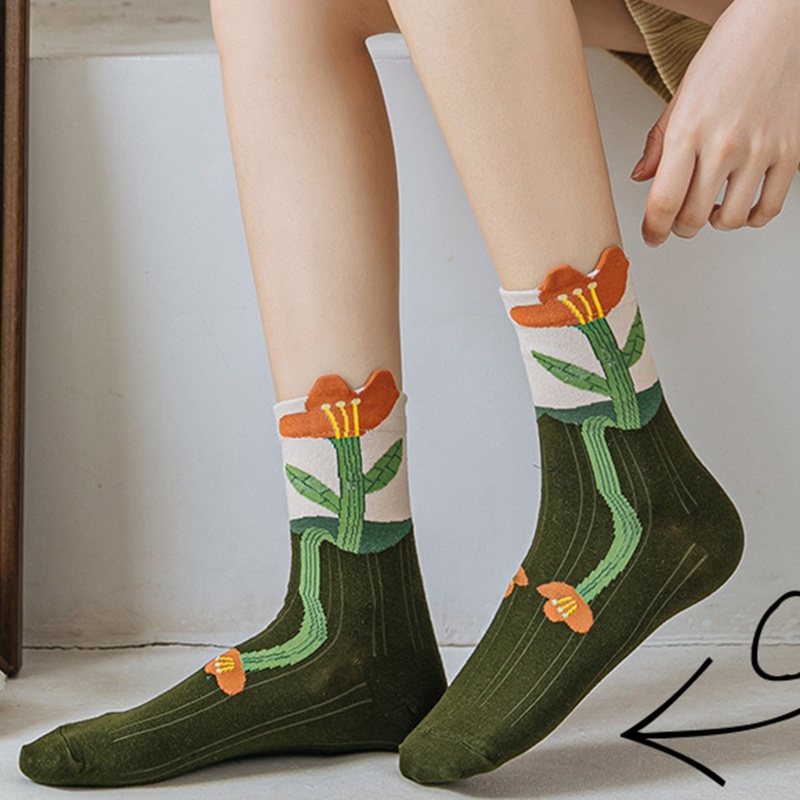 Xiangbao Vớ Cotton Nhún Bèo In Họa Tiết Hoa Nhiều Màu Sắc Phong Cách Harajuku Nhật Bản Cổ Điển Cho Nữ