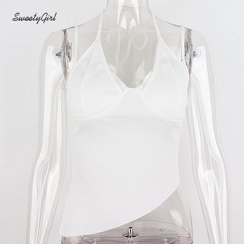 Áo Tank Top Hai Dây Cổ Chữ V Hở Lưng Dáng Ôm Màu Trơn Thời Trang Cho Nữ