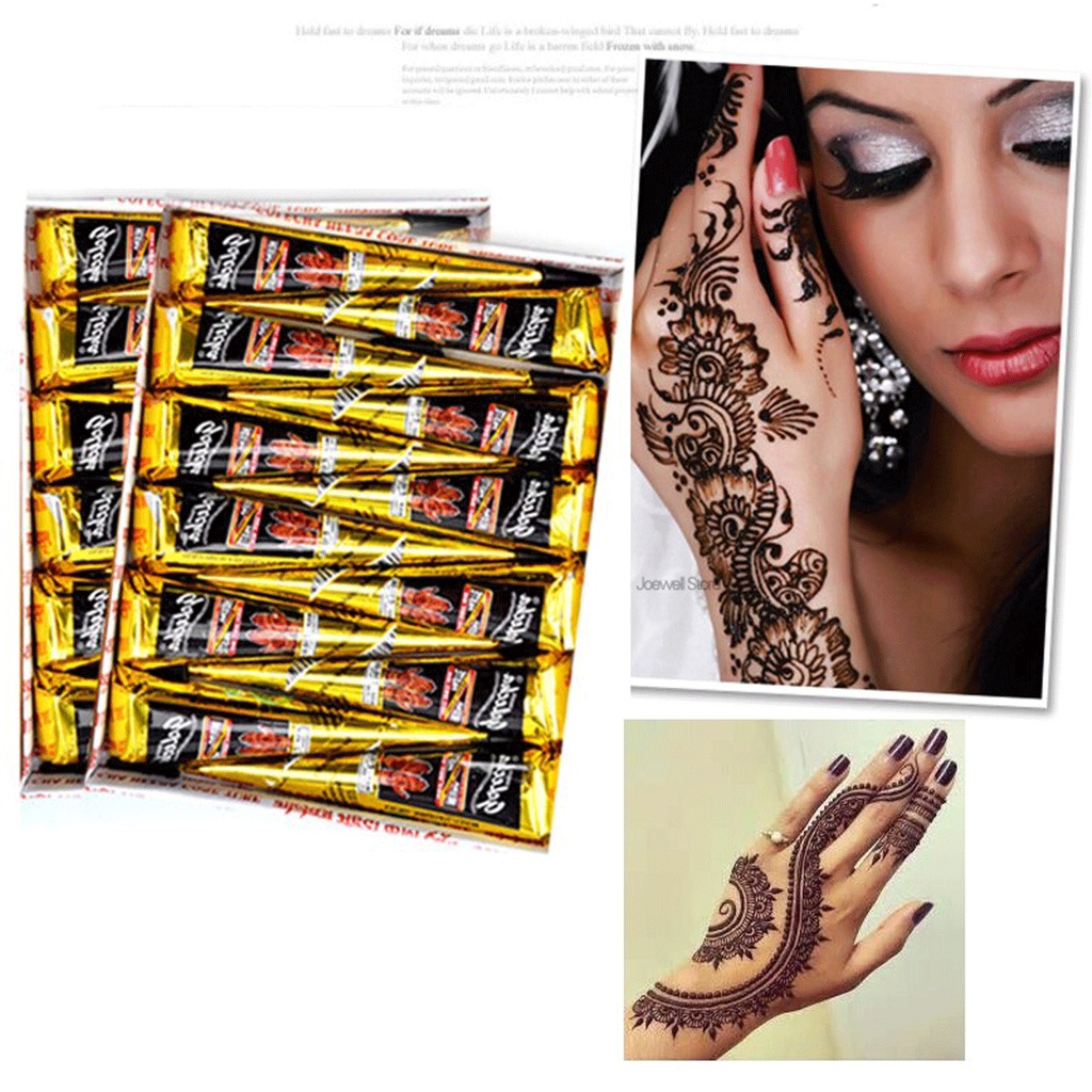 Kem xăm Henna - Kem Xăm Tạm thời,  Khuân Xăm Tạm Thời Tattoo, Các Loại Vương Miện, Cái Ô, Chữ Số La Mã, Bướm, Lá, Ngôi S