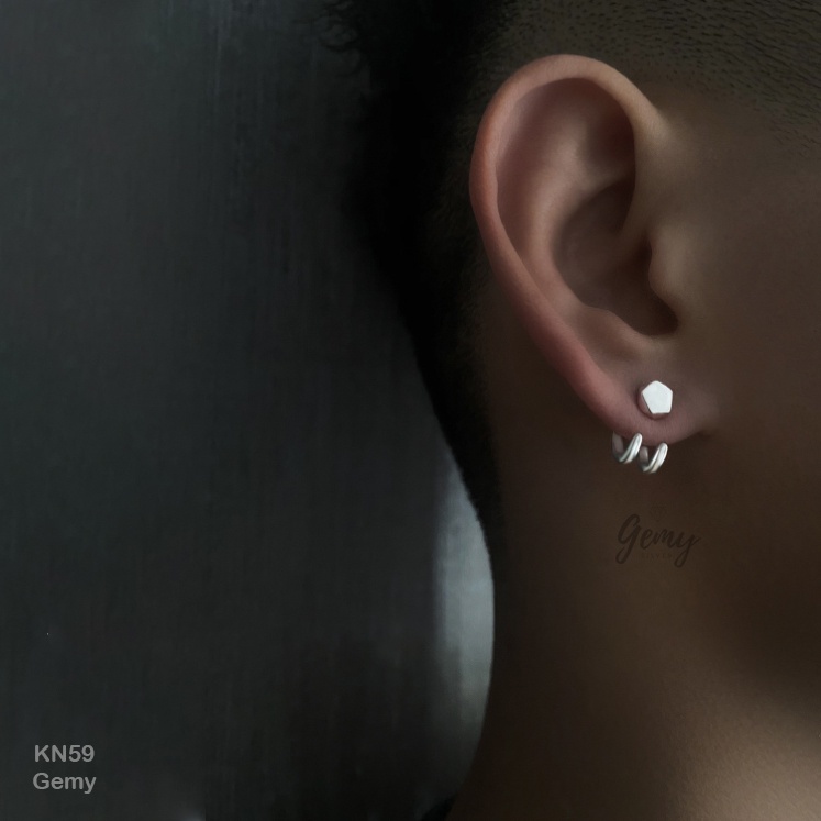 Khuyên tai nam bạc 925 lục lăng 2 móc cong unisex (1 chiếc) | GEMY SILVER KN59