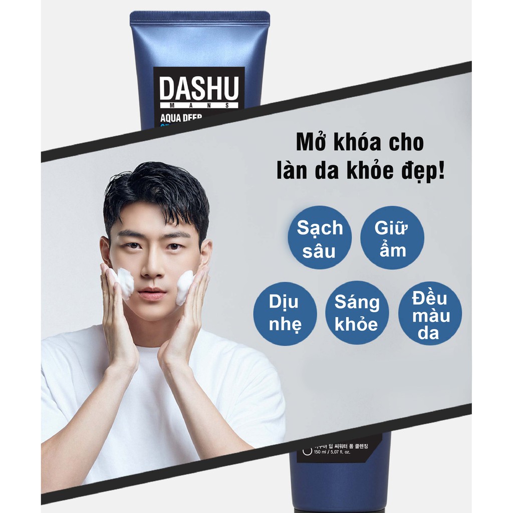 Bộ sản phẩm chăm sóc da DASHU Sữa rửa mặt 150ml và Kem chống nắng 50ml dành cho nam chính hãng Hàn Quốc CSD01