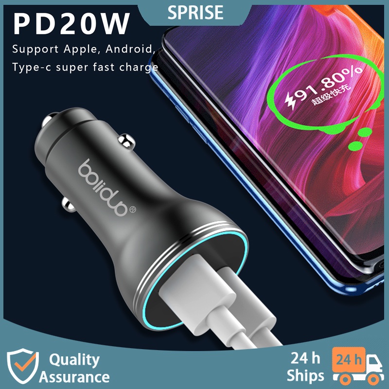 Tẩu sạc nhanh xe hơi SPRISE hai cổng USB 3.0 PD QC 3.0 thích hợp cho mọi mẫu điện thoại di động