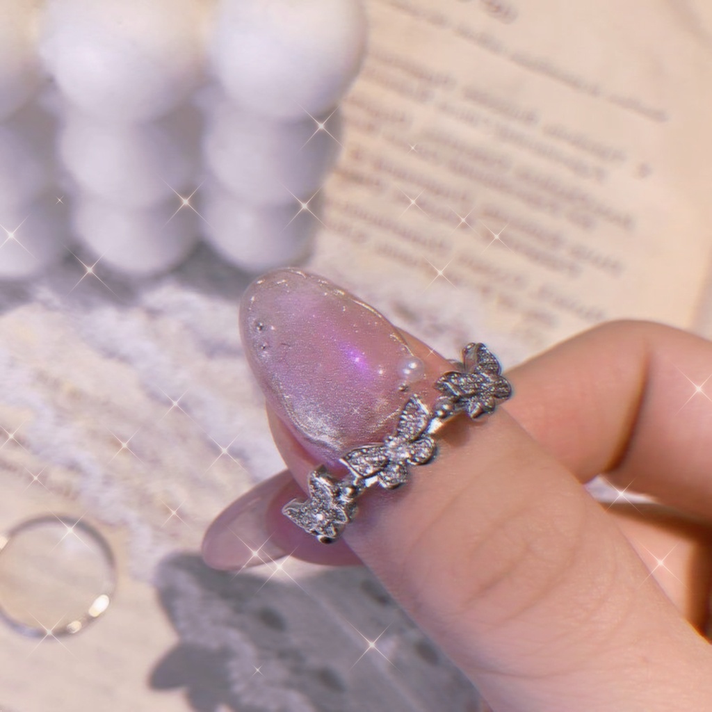 IF ME Nhẫn Trang Sức Mở Hình Bướm Đính Pha Lê Thời Trang Nữ Thanh Lịch