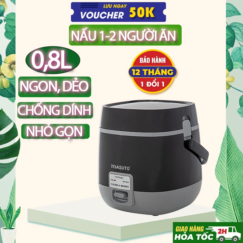 Nồi cơm điện mini Masuto ruột dày dặn 0,8L nấu ngon siêu tốc đủ cho 1-2 người ăn