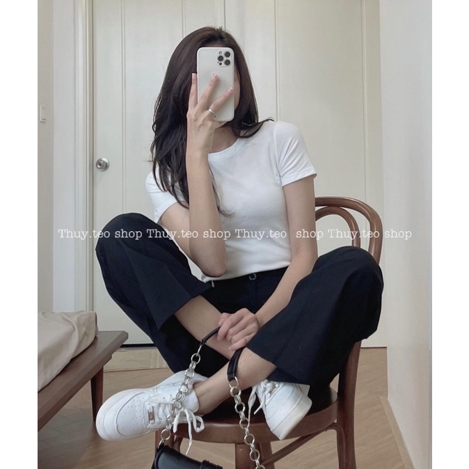 [Hàng mới] Áo phông CỘC TAY NỮ DÁNG ÔM nhẹ chất cotton mềm co giãn