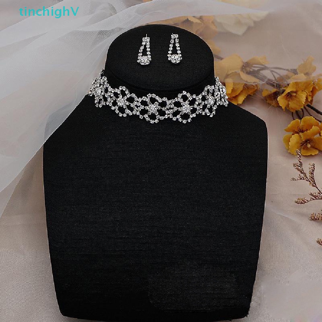 Bộ Vòng cổ Và Bông Tai Mạ Bạc Đính Kim Cương Giả Thời Trang Dành Cho Cô Dâu