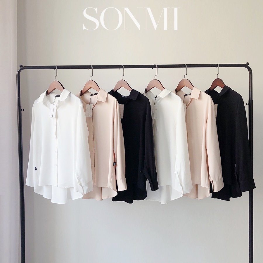 Áo Sơ Mi Nữ Tay Dài Form Rộng SONMI Hàn Quốc Kiểu Công Sở Vải Lụa Đẹp Màu Trắng Đen Be CALLE MOLLY