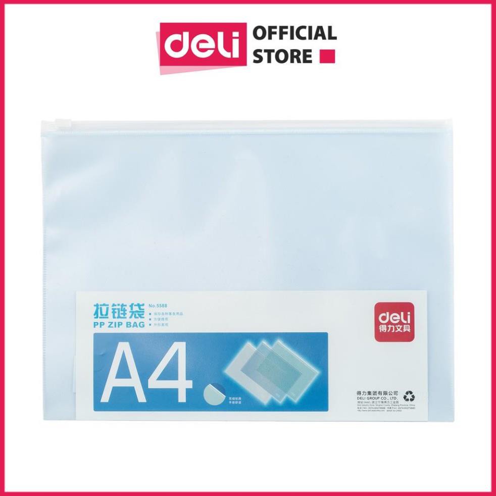 NSMA Túi zip A4 Deli, Trắng/ Xanh dương - 2 chiếc - 5588 chính hãng