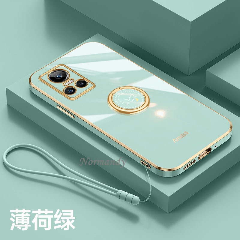 Vỏ điện thoại Ready Stock Casing Realme GT NEO 3 3T Neo2 2 Pro GT Master Edition 5G Straight Edge Plating Handphone Case TPU Softcase with Fashion Clock Ring Hand Strap Ultra Thin Back Cover