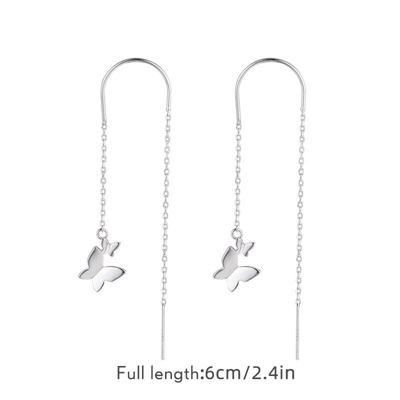 1 Đôi Bông Tai Dáng Dài Mặt Hình Bướm Phối Tua Rua Màu Bạc Phong Cách Vintage Cho Nữ